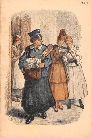 Duitsland Die Frau im Kriege 1914 - 1916 WO1 Ostpreussen-hilfe Feldpost Karte WW1 Briefträger Postbode Deutschland Illustrator F. Quidenus Europa HC61322 Zamów teraz