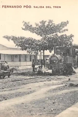 Spanje Santa Isabel de Fernando Poo Salida del tren Espa\\u00f1a Het beladen van de stoomtrein Treinen Spoorwegen Europa HC60034 Nowość