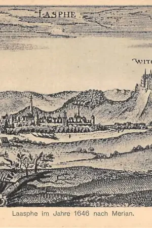 Duitsland Lasphe Laasphe im Jahre 1746 nach Merian Schloss Wittgenstein Siegen Kasteel Deutschland Europa HC59529 Autentyczny