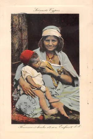Frankrijk Scenes et types Femme Arabe et son Enfant Moeder geeft kind de borst Noord - Afrika Africa HC59500 Ekspresowa dostawa