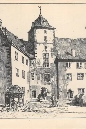 Szybka dostawa Duitsland Schlitz Hessen Vogelsbergkreis Schloss nach Federzeichnung von Prof. Dr. Otto Ubbelohde Kasteel Deutschland Europa HC59246