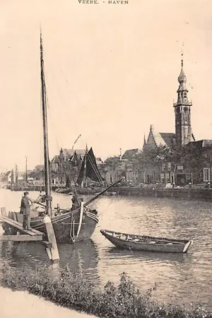 Veere Haven vissers schepen 1933 Noord-Beveland Zeeland HC47552 Autentyczny
