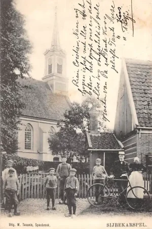 Sijbekarspel Kerk met kinderen en man met fiets 1902 Medemblik HC47132 Promocja