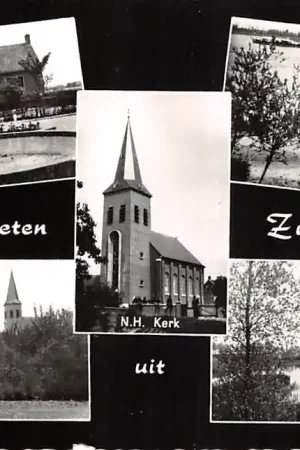 Tani Zuilichem Fontein Muziektent N.H. kerk Waalgezicht en Gezicht op Zuilichem 1962 Bommelerwaard Zaltbommel HC47091