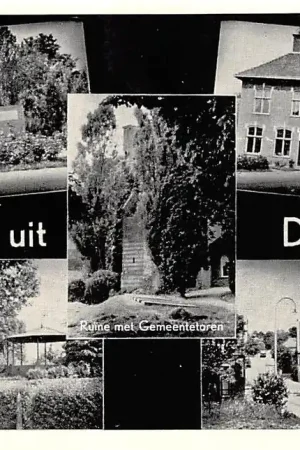 Dreumel Monument Ruïne met Gemeentetoren Gemeentehuis Kiosk Harmonie St. Barbara Den Hoek Maas en Waal HC46438 Premium