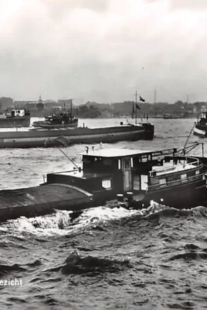 Wyprzedaż Lobith Tolkamer Rijn gezicht Binnenvaart schepen Scheepvaart Scheepswerf De Hoop 1963 HC46383