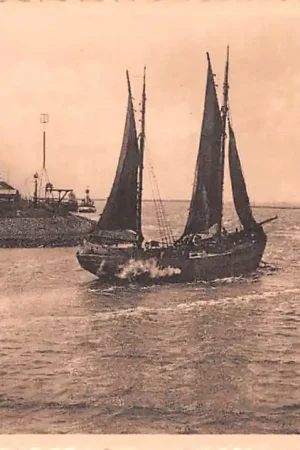 Autentyczny IJmuiden Logger met sleepboot naar Zee Scheepvaart Vissers schip Vuurtoren HC45766