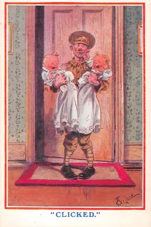 Fantasie Vintage Clicked Militair met tweeling Illustrator T. Gilson Kind Humor HC45271 Ostatnia szansa