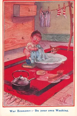 Zamów teraz Fantasie Vintage War Economy Do your own Washing Kind Illustrator T. Gilson HC45267