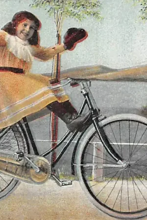 Fantasie Vintage Meisje met losse handen op fiets Kind 1909 HC44482 Zamów teraz