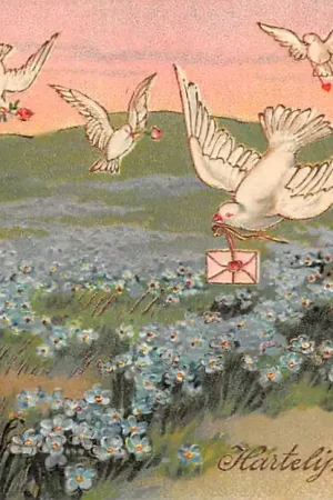 Tylko dziś Vintage Vogels en liefdesbrief Fantasie Hartelijk Gefeliciteerd Reliëfkaart 1910 HC44434