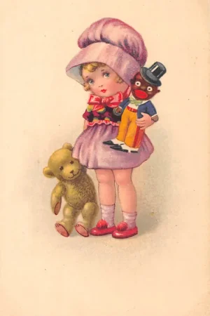Fantasie Vintage Kind Meisje met beer en neger popje HC44255 Zwrot pieniędzy
