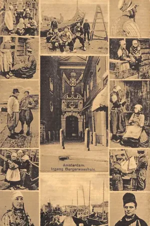 Amsterdam Burgerweeshuis met in de randen klederdracht Vintage HC43354 Nowość