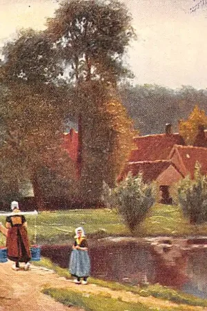 Fantasie Vintage Melkmeisje en kind bij de vijver 1907 klederdracht Illustrator Gerstenhauer HC43310 Premium