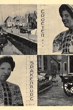 Spakenburg Groeten uit met hondenkar met melkbussen Haven en vissers schepen en vrouwen in klederdracht HC42739 Nowość