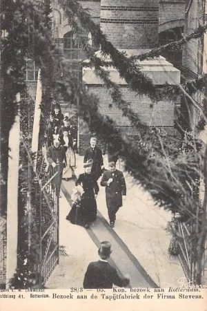 Autentyczny Rotterdam Kon. bezoek aan de Tapijtfabriek der Firma Stevens 28\\/3 - 1905 Koningshuis HC42087