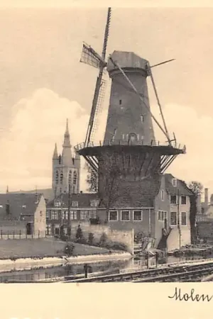 Delft Molen aan de Phoenixstraat met spoorlijn Spoorwegen HC41134 Darmowa dostawa