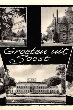 Soest Groeten uit met Steenhoffstraat N.H. kerk Raadhuis Paleis en Monument Christoffel Pullmann HC40274 Oryginalny
