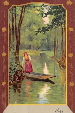 Fantasie Vintage Jonge vrouw in roeiboot 1904 HC39809 Niska cena