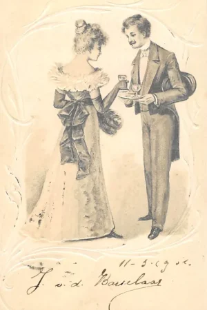 Fantasie Vintage Paartje in avondkleding 1901 Reliëfkaart HC39806 Tani