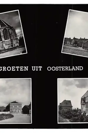 Tylko dziś Oosterland (ZL) Schouwen-Duiveland Groeten uit 1953 Ned. Hervormde Kerk met toren Molen Gemeentehuis en Kerkplein HC39729