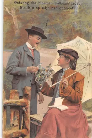 Tylko dziś Fantasie Vintage Verliefd paar Ontvang der bloemen welkomstgroet, Nu ik u op mijn pad ontmoet 1908 HC38739