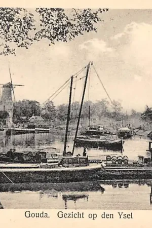 Ekspresowa dostawa Gouda Gezicht op den Ysel Hollandsche IJssel Veerstal Binnenvaart schepen Scheepvaart Molen 't Slot HC38256
