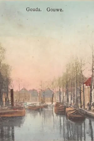 Bezpieczna płatność Gouda Gouwe vanaf Turfmarkt richting Bolwerk 1914 Binnenvaart schepen Scheepvaart HC38283
