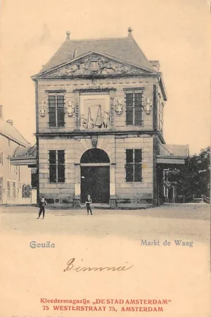 Gouda Markt de Waag Vivat No. 409 Reclame Kleedermagazijn De Stad Amsterdam Westerstraat 75 A'dam HC38214 Wyprzedaż