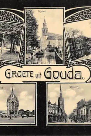 Gouda Groete uit 1909 Park met Houtman-Monument Fluweelensingel Markt en Kleiweg HC38208 Zamów teraz