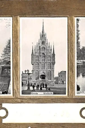 Gouda Drieluik Gouwe met Vischmarkt Stadhuis en Gezicht op den IJssel HC38205 Zamów teraz