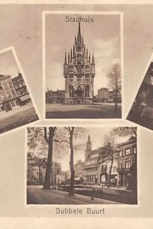 Zamów teraz Gouda Groeten uit 1930 Waag Stadhuis Gouwe met Vischbanken en Dubbele Buurt HC38204