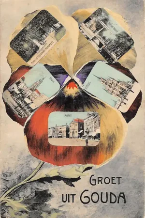 Gouda Groet uit 1911 Nieuwe Haven Park met monument Stadhuis Markt Stadhuis en Waag HC38185 Wyprzedaż