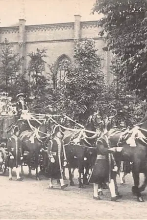 's-Gravenhage Prinses Juliana in de gouden koets rijdend door de paleisstraat Doopplechtigheid Prinses Juliana 5 Juni 1909 Koningshuis Paard en wagen HC37828 Niska cena