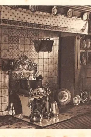 Volendam Vrouw met verstelwerk in de mooie kamer 1913 Klederdracht Vintage HC37326 Ekspresowa dostawa