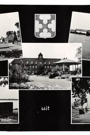 Zwrot pieniędzy Sliedrecht Groeten uit 1959 Adr. Volkersingel met rivier de Merwede Raadhuis Spoorbrug HC36705