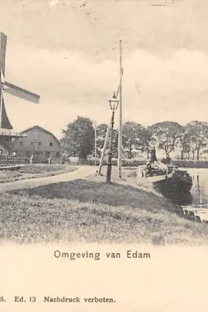 Autentyczny Edam Omgeving Molen en binnenvaart schepen Scheepvaart 1905 HC35983