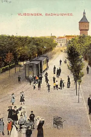 Vlissingen Badhuisweg met stoomtram en watertoren Tram 1908 HC35667 Darmowa dostawa