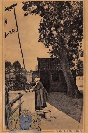 Zwrot pieniędzy In Twente bij Wierden Boerin bij de waterput Klederdracht Vintage Van Eigen land 1947 HC34552