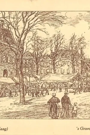 Szybka dostawa \\u2018s-Gravenhage Groote Markt (de Waag) 1938 Illustrator Eugene Rensburg HC33991
