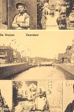 Zaandam De Sluizen omringd met klederdracht 1913 Vintage HC33343 Tylko dziś