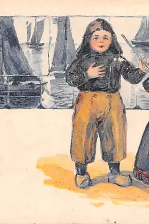 Wyprzedaż Fantasie Vintage Pijp rokend vissertje met vrouw in klederdracht Reliëfkaart 1905 HC32741