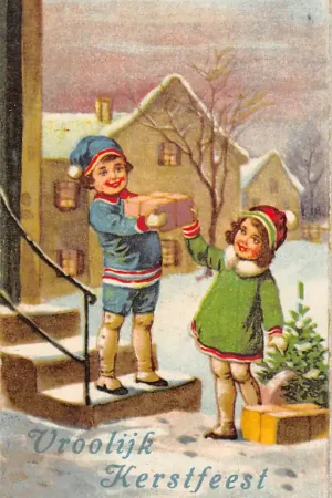 Fantasie Vintage Kind Vroolijk Kerstfeest 1930 HC32359 Premium