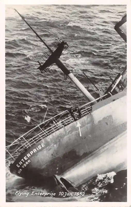 Bezpieczna płatność Scheepvaart Flying Enterprise Scheepsramp 10 Jan. 1952 Vlak voor de ondergang Schepen USA Noord-Amerika HC31463