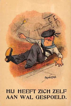 Tylko dziś Fantasie Vintage Humor Cartoon Illustrator Donald Mc. Gill Zeeman Hij heeft zichzelf aan wal gespoeld Marine HC31177