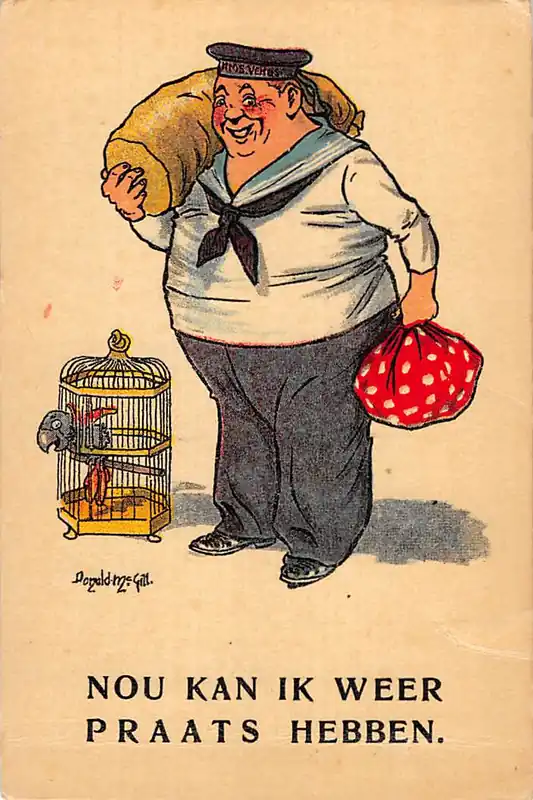 Fantasie Vintage Humor Cartoon Illustrator Donald Mc. Gill Zeeman Nou kan ik weer praats hebben Marine HC31174 Najlepsza cena