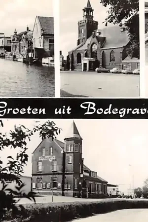 Autentyczny Bodegraven Groeten uit 1969 Rijn R.K. Kerk Station Zwembad en Sluis HC30635