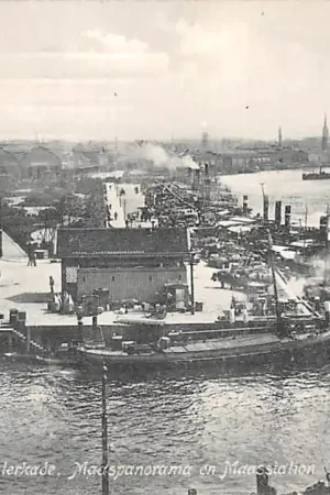 Wysoka jakość Rotterdam Oosterkade Maaspanorama en Maas station Molen Binnenvaart schepen 1908 HC29421