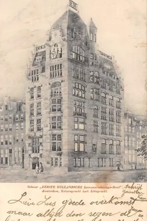Autentyczny Amsterdam Gebouw Eerste Hollandsche Levensverzekering-bank Keizersgracht hoek Leliegracht 1905 HC9092