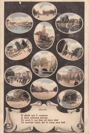 Autentyczny Utrecht Twaalf ingekleurde stadgezichten met gedicht 1917 HC34477